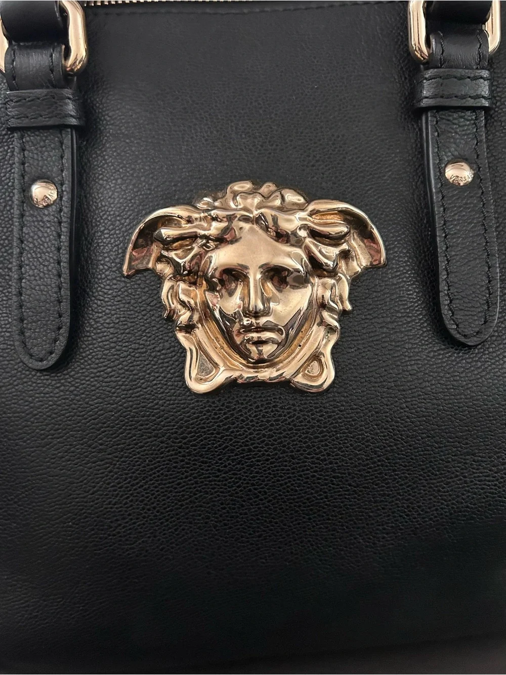 Versace Black Medusa Leather Boston Bag